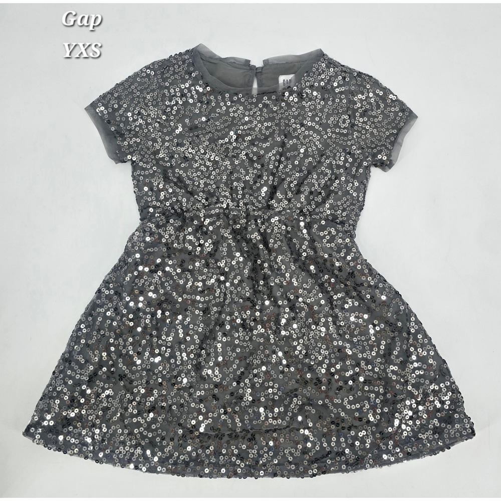 Gap Kids Girls XS 4-5 Silver Sequin Party Dress Gray Holiday Sparkle